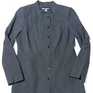 Karl Lagerfield Paris Black White Polka Dot Long Mid Lined Jacket Blazer Coat 12